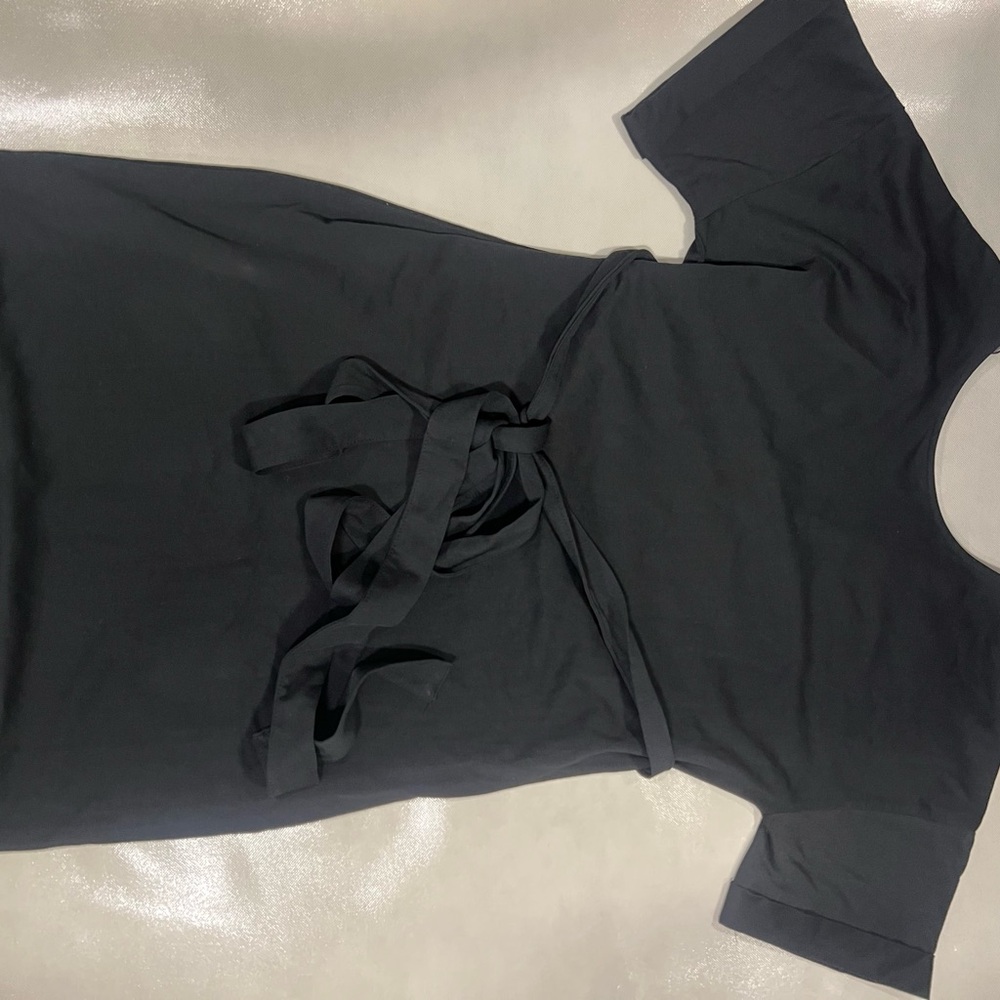 Zara Black Short Sleeve Tie-Waist Dress